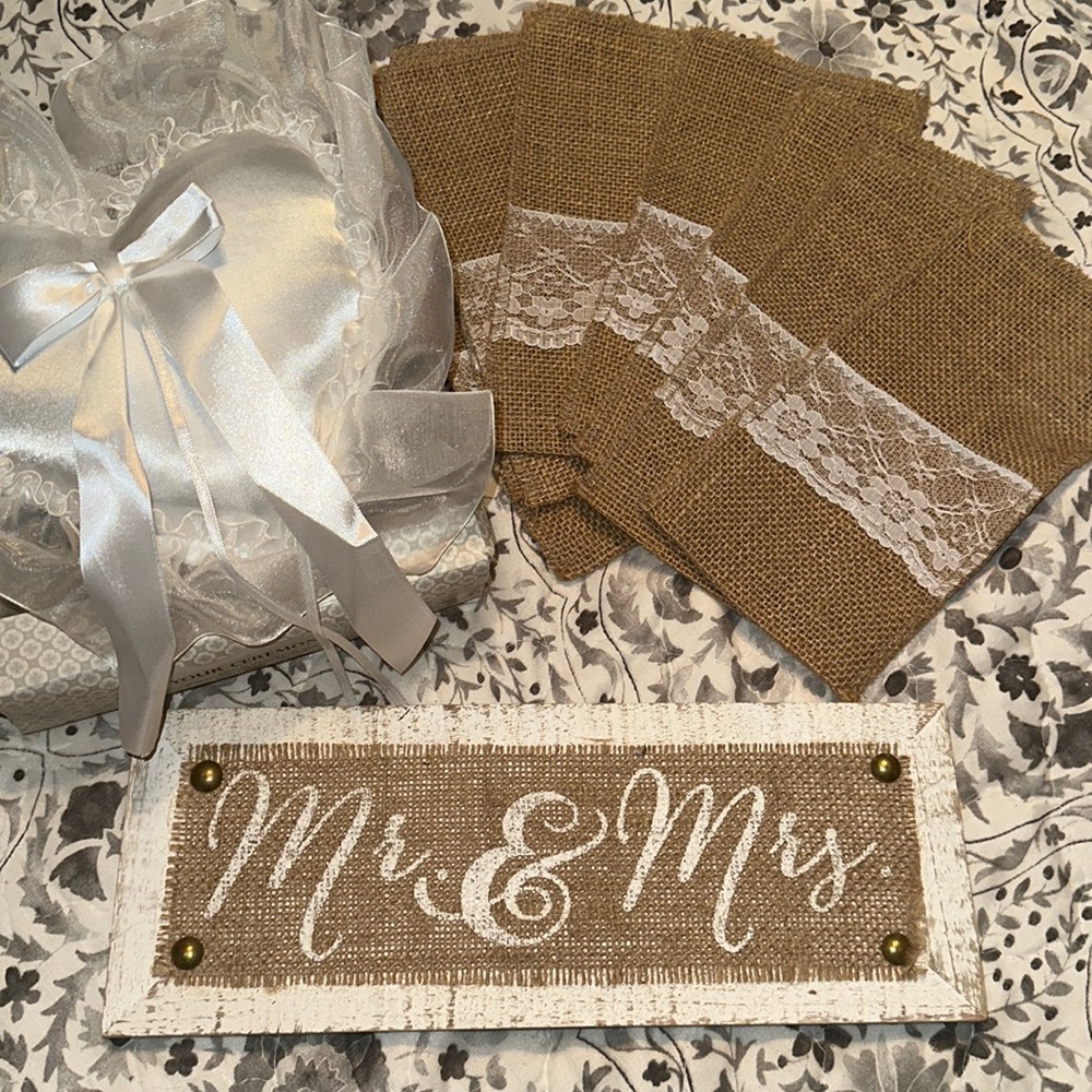 Ring bearer pillow & Wedding decor lot burlap